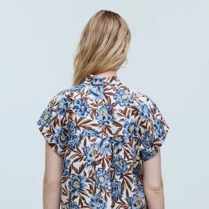 Crop Dolman Shirt in Floral 100% Linen